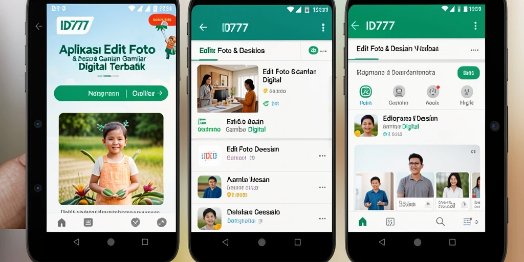 Antarmuka ID777 menampilkan alat pengeditan foto yang lengkap dan intuitif.