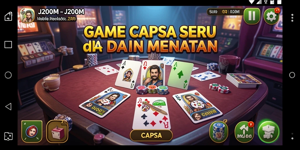 Antarmuka permainan Capsa J200M yang menarik dan modern.