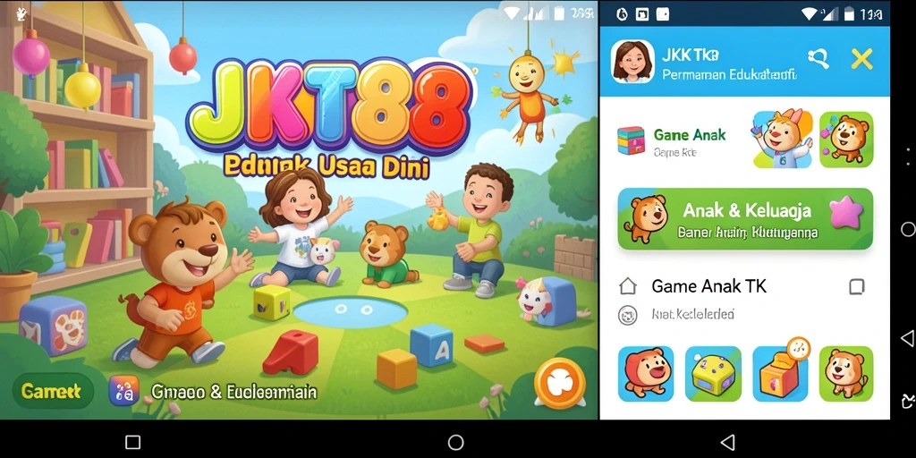 Antarmuka ceria dan penuh warna dari JKT88 untuk anak-anak.