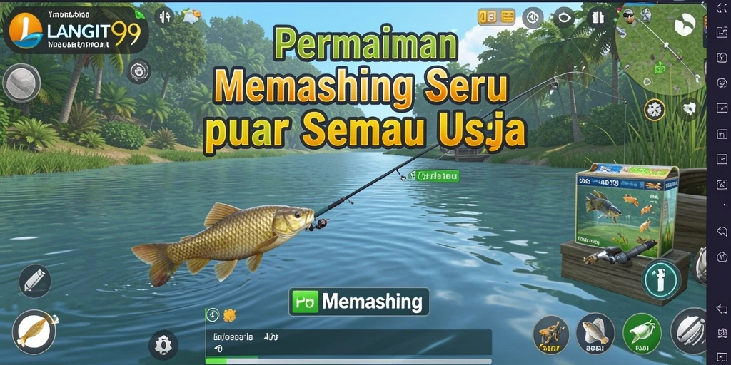Antarmuka LANGIT99 saat memancing dengan tampilan ikan yang menakjubkan.